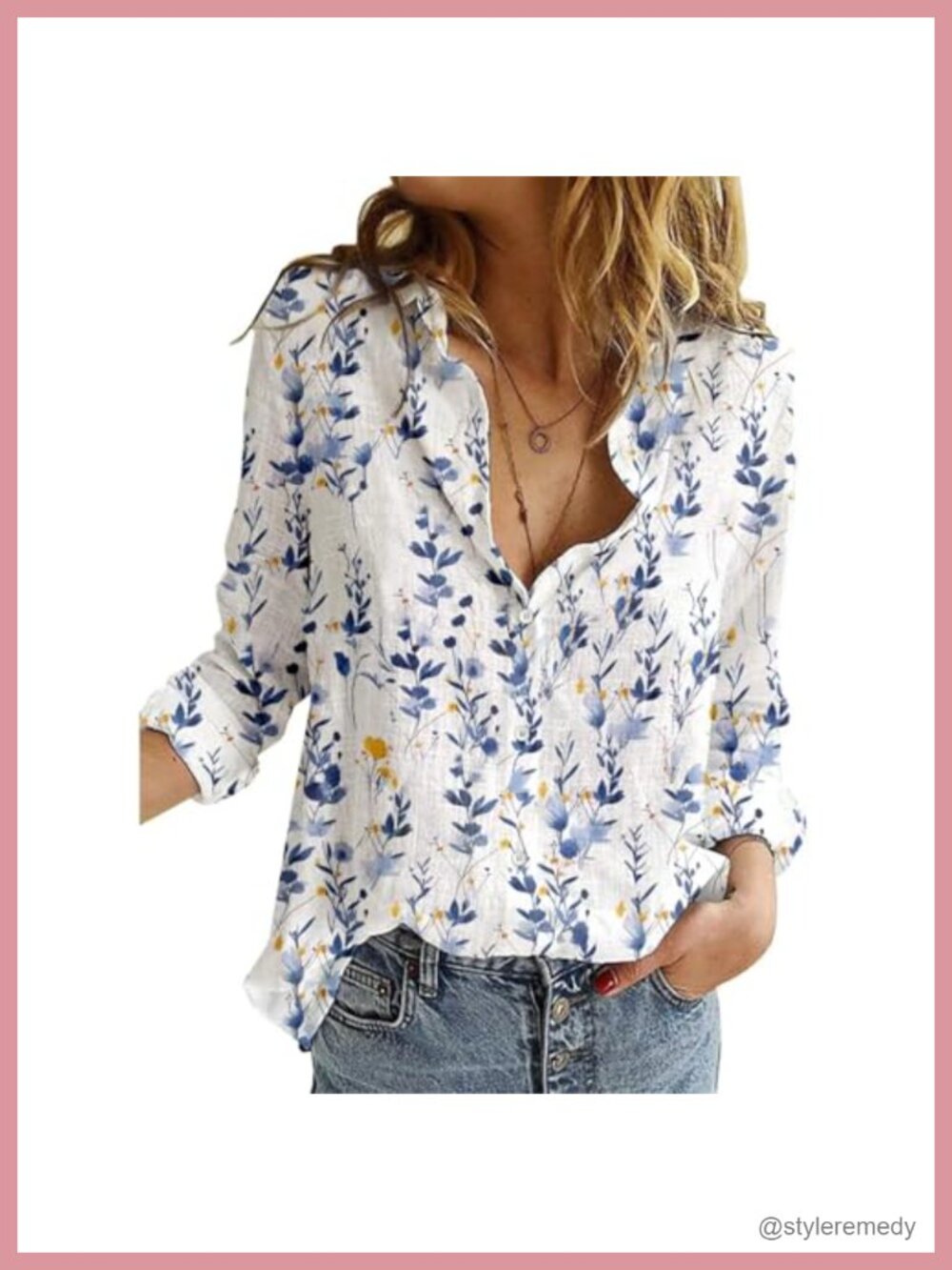 Women's V Neck Long Sleeve Floral Button Down Blouse